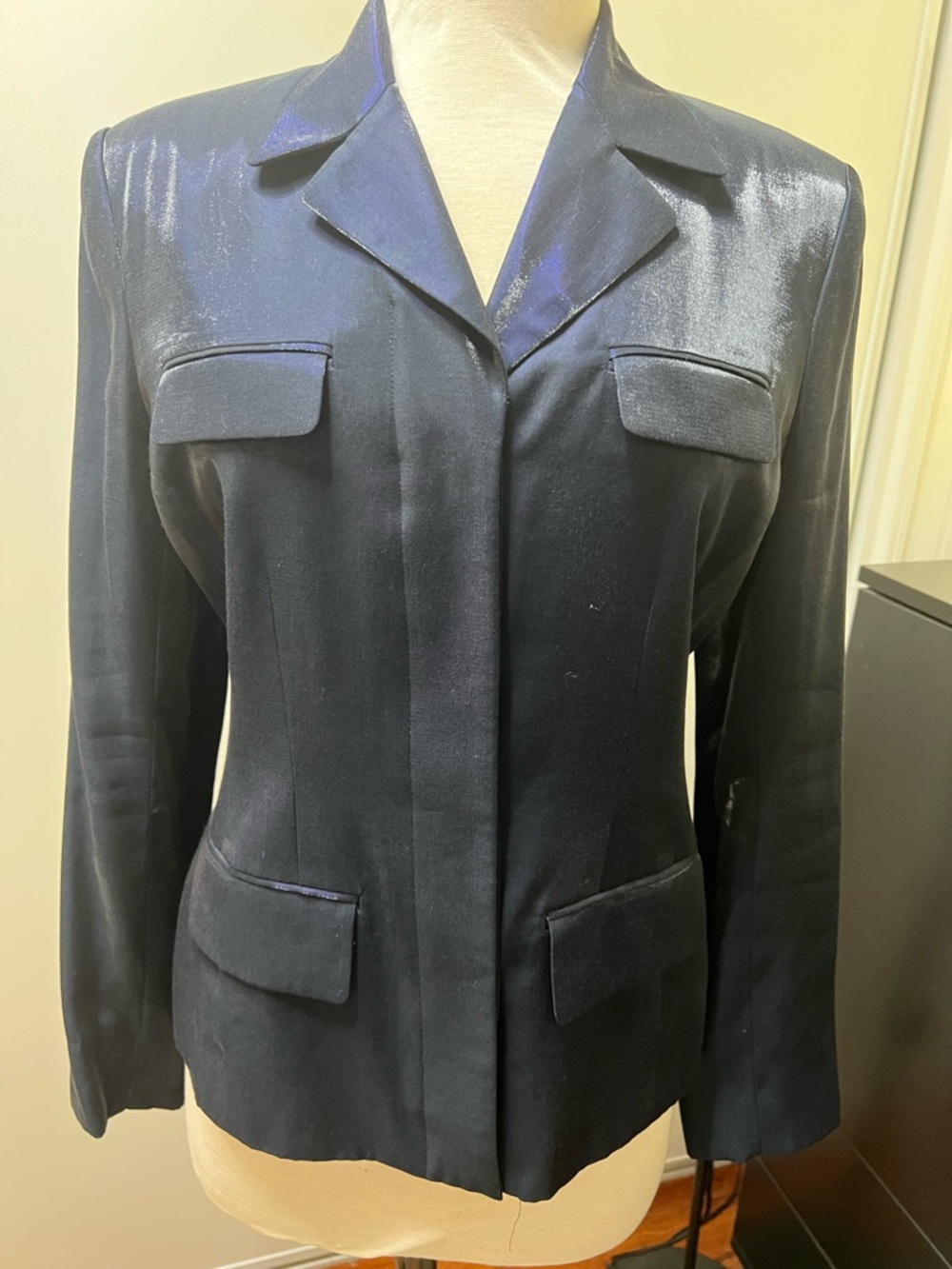 Ann Taylor Dark Navy Satin-Look Tailored Blazer